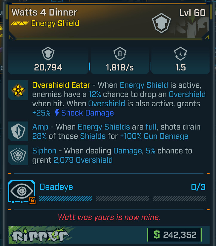 Borderlands 4 • Legendary Shield • Watts 4 Dinner • Amp Siphon • PS PC XBOX