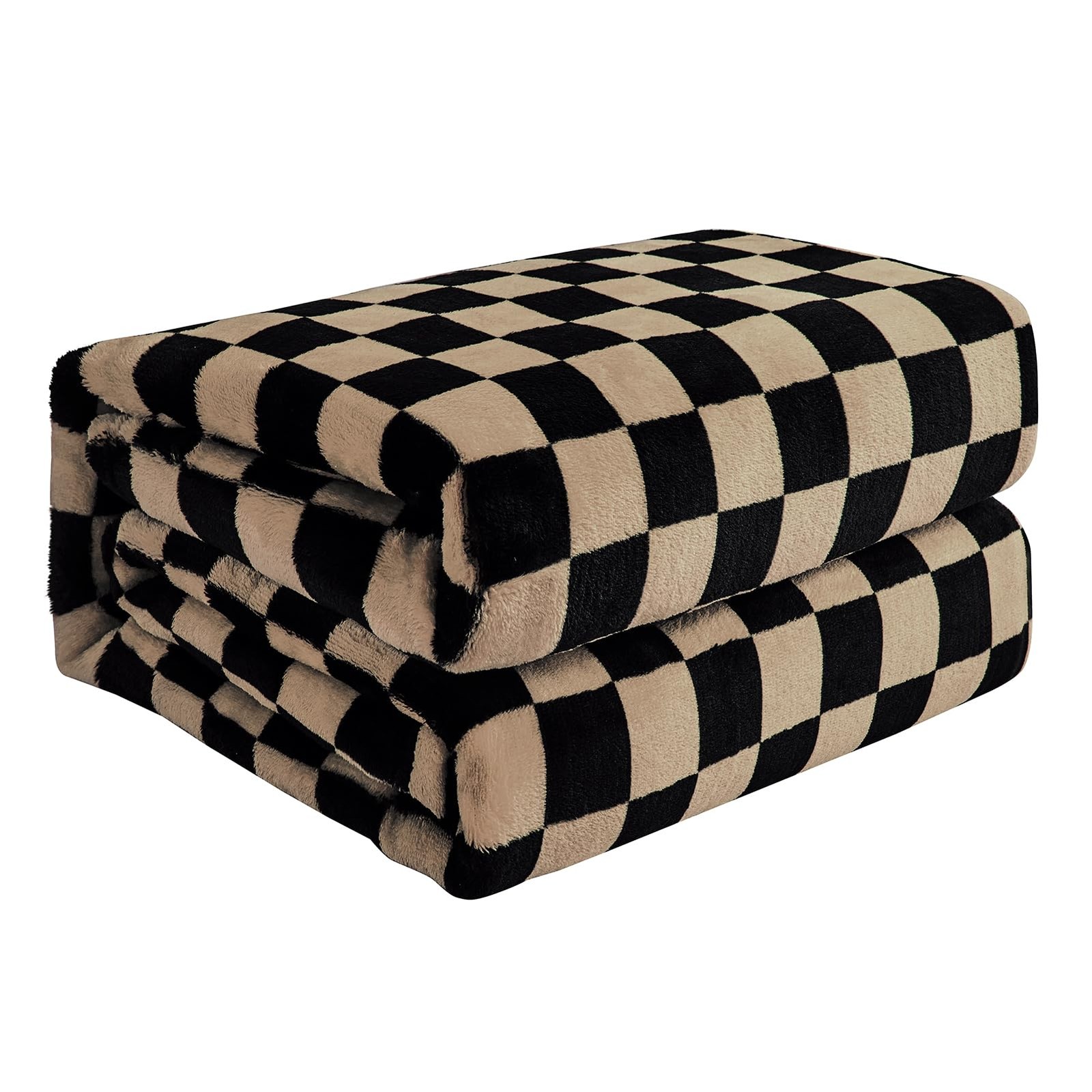 FY FIBER HOUSE Checkered Throw Blanket Flannel Fleece 50"X60", Black Brown