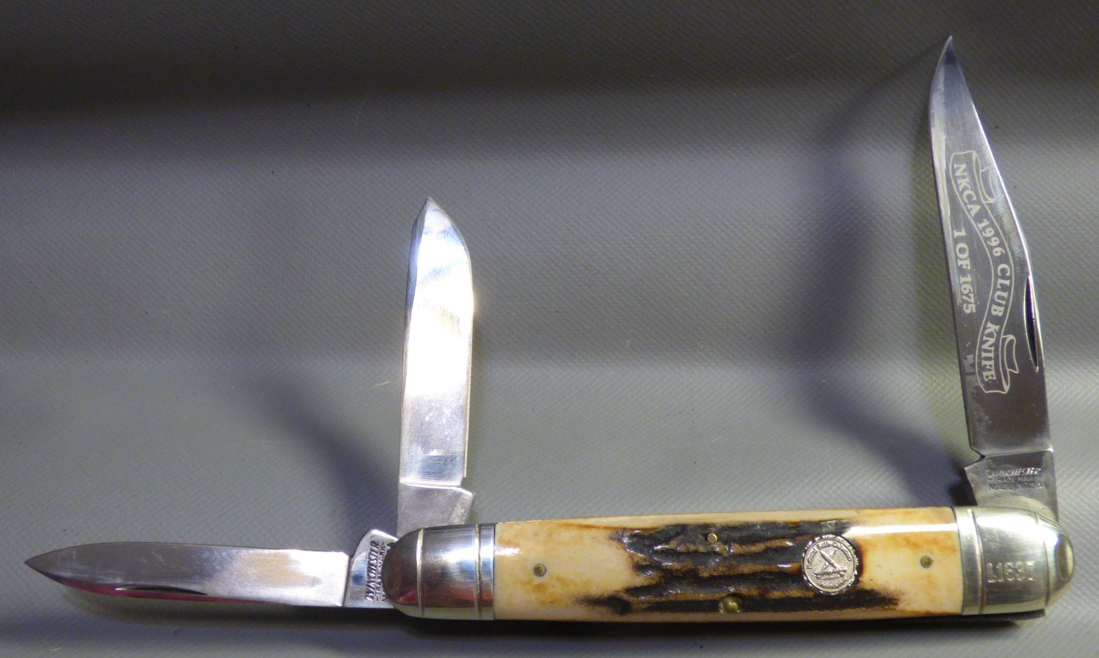 EX+ NEVER SHARPENED WINCHESTER 350101 STAG 3 BLADE 1996  NKCA KNIFE  LE 1/1675