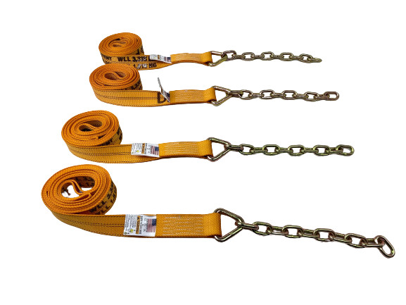4 Pack of 2" x 14' FT GOLD Diamond Weave Strap with 12 inch 5/16 G70 Chain Tail
