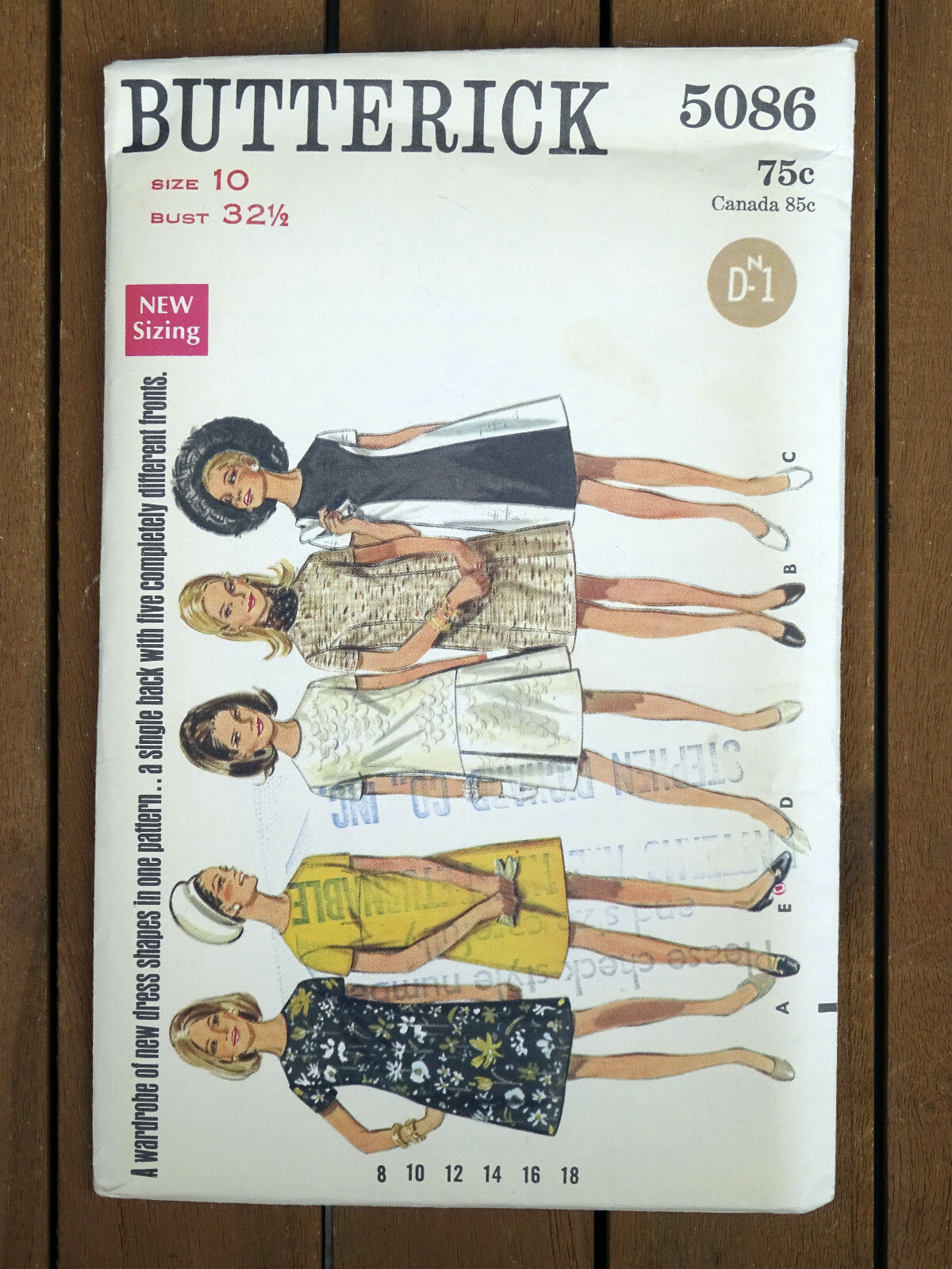 Butterick 5086 Misses One Piece Dress - Size 10  Bust 32 1/2