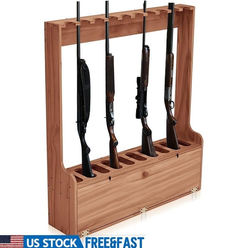 Gun Rack Storage Display 10 Rifles Shotguns Durable Wood Stand Easy Assemble New