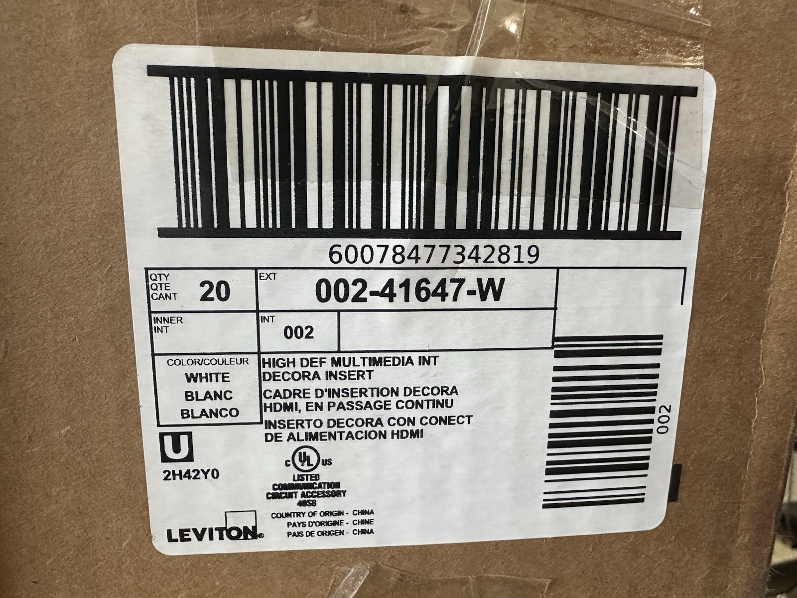 Case of 20 Leviton 41647-W High Def Decora Insert HDMI Wallplate White New