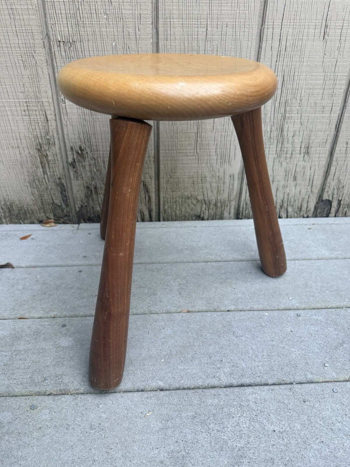 Vintage Three Legged Tripod MCM Style Maple Wood Stool Signed 2000 David Scott