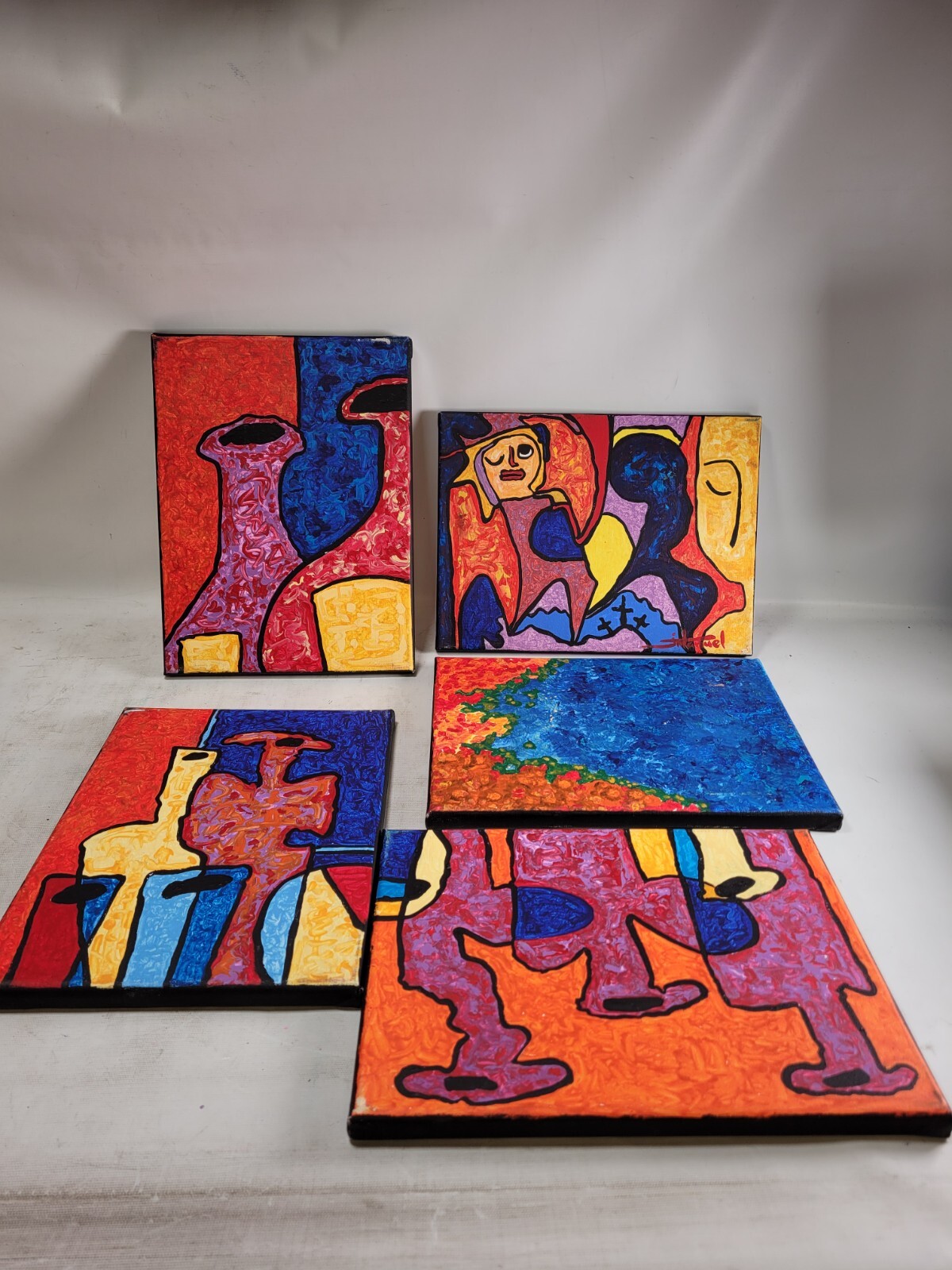 Watercolor Style Oil on Cnvas Abstract Paintings Jutanuel Lot of 5 - Originals