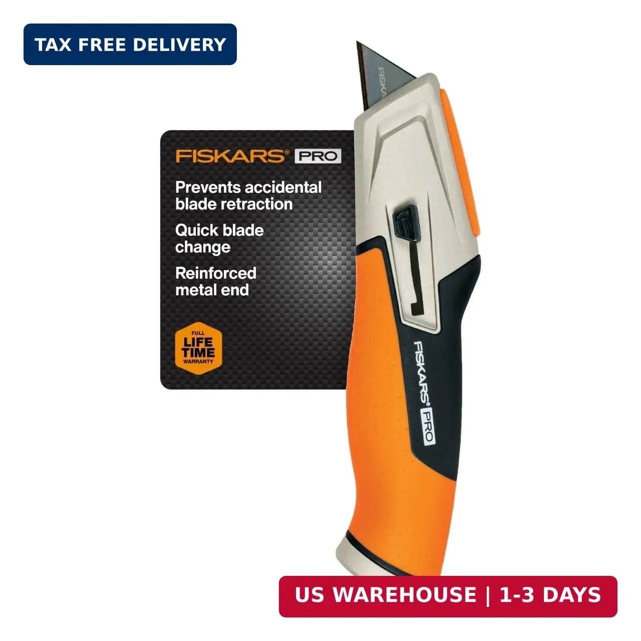 Pro Retractable Utility Knife, Heavy Duty Box Cutter with CarbonMax Long