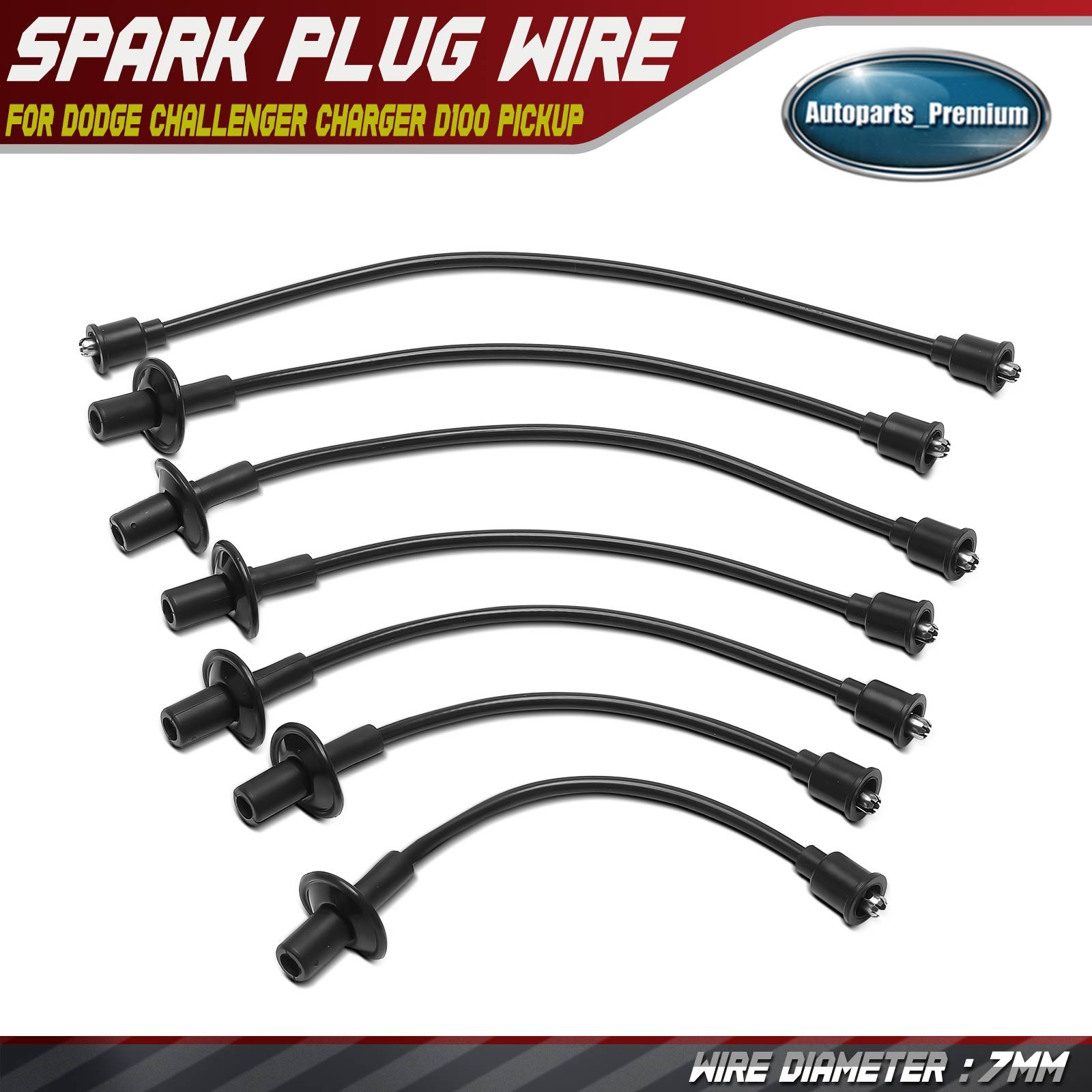 7Pcs Spark Plug Wire Sets for Dodge Challenger Charger D100 Pickup Lancer Dart
