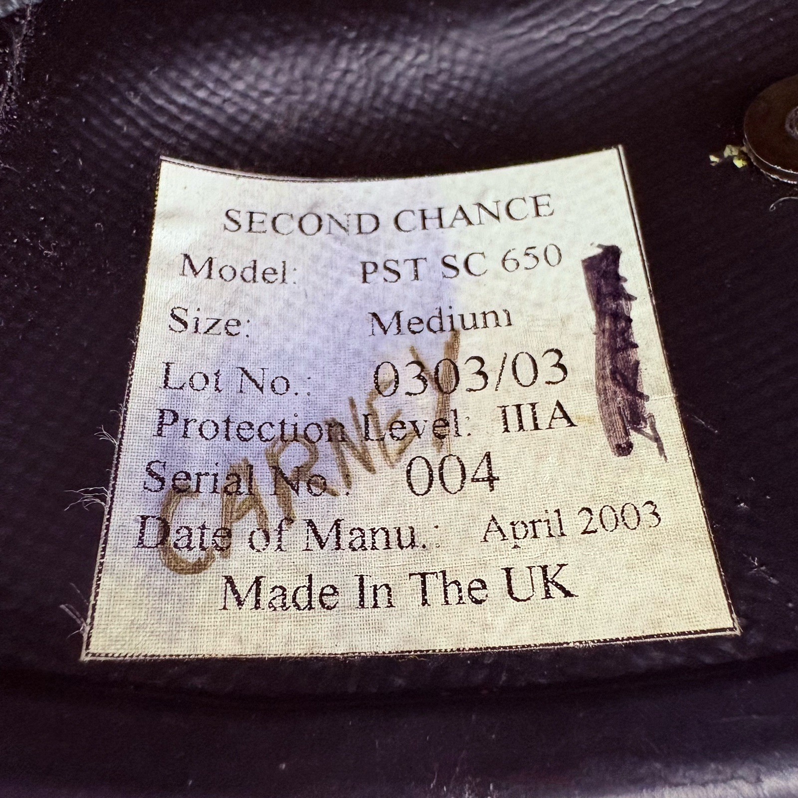 Second Chance IIIA (3A) Ballistic Helmet (Size Medium) MADE IN UK, Bullet Proof
