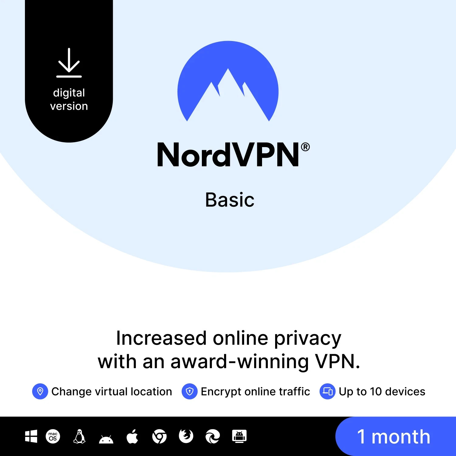 NordVPN Basic, Premium VPN Service - 10 Devices /1 Year- Download