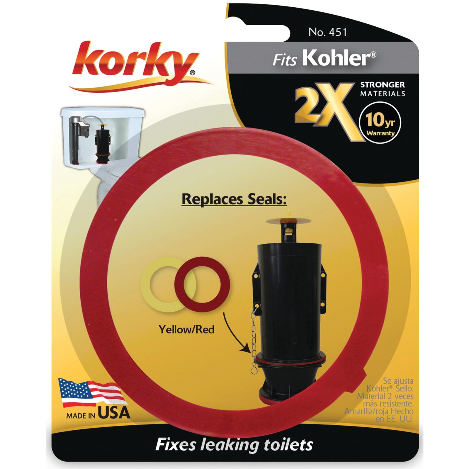 Korky 2X Long Life Toilet Flush Valve Seal Fits Kohler - Fixes Leaking Red