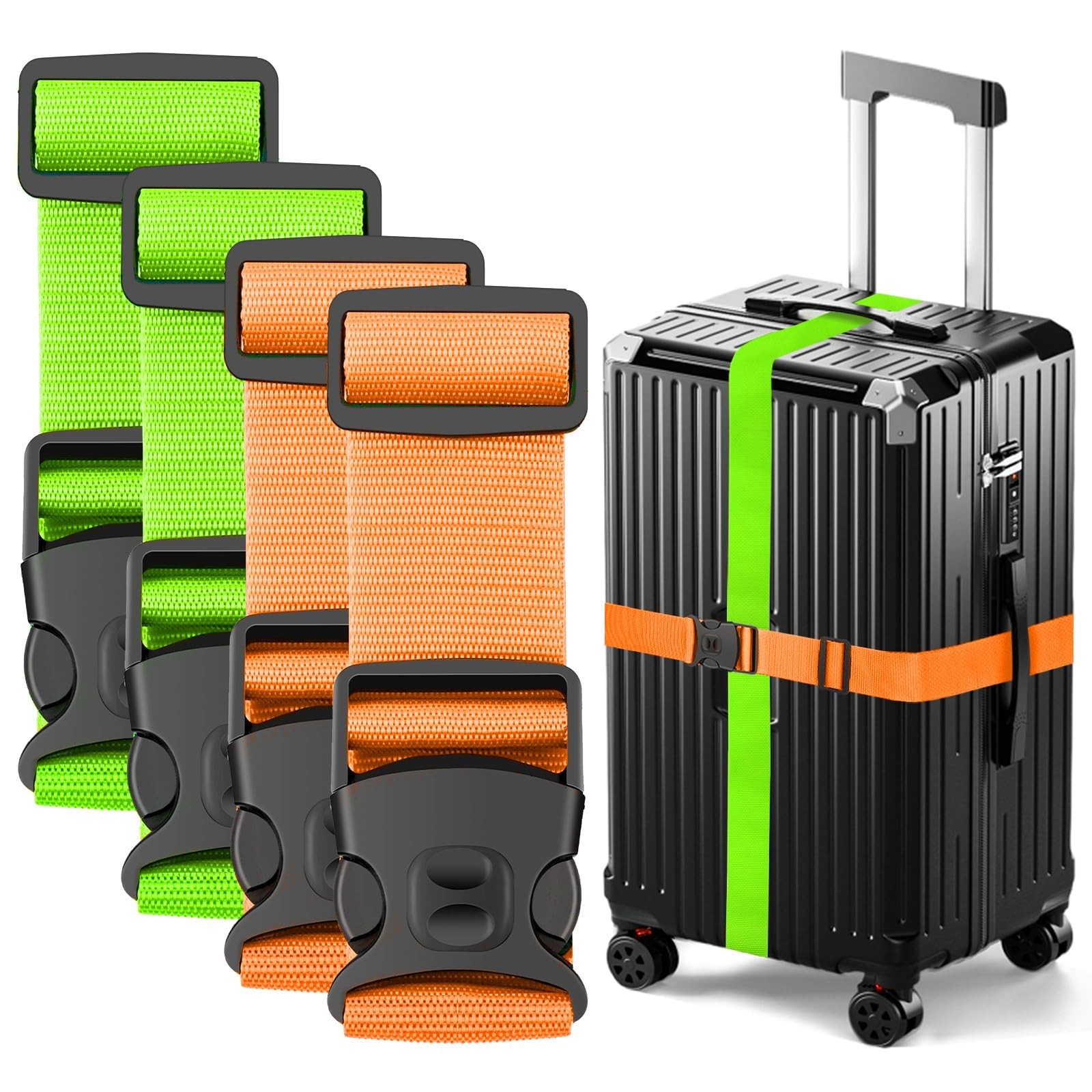 Luggage Straps for Suitcases, Adjustable Lockable Suitcase Straps | Against A...