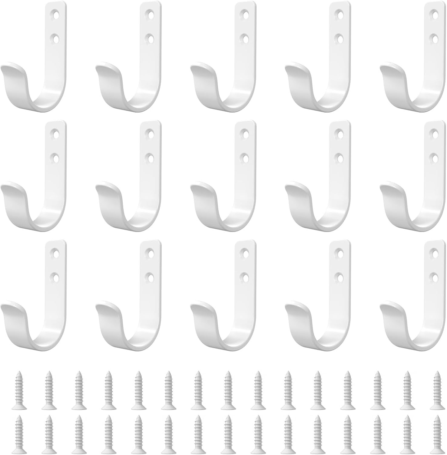 15-Pack White Metal Wall Hooks Heavy Duty Screw-in Coat Hooks Wall Mounted