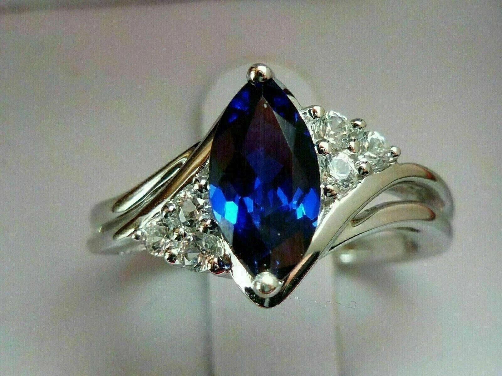 2CT Marquise Cut LabCreated Sapphire Engagement Women Ring 14K White Gold Plated