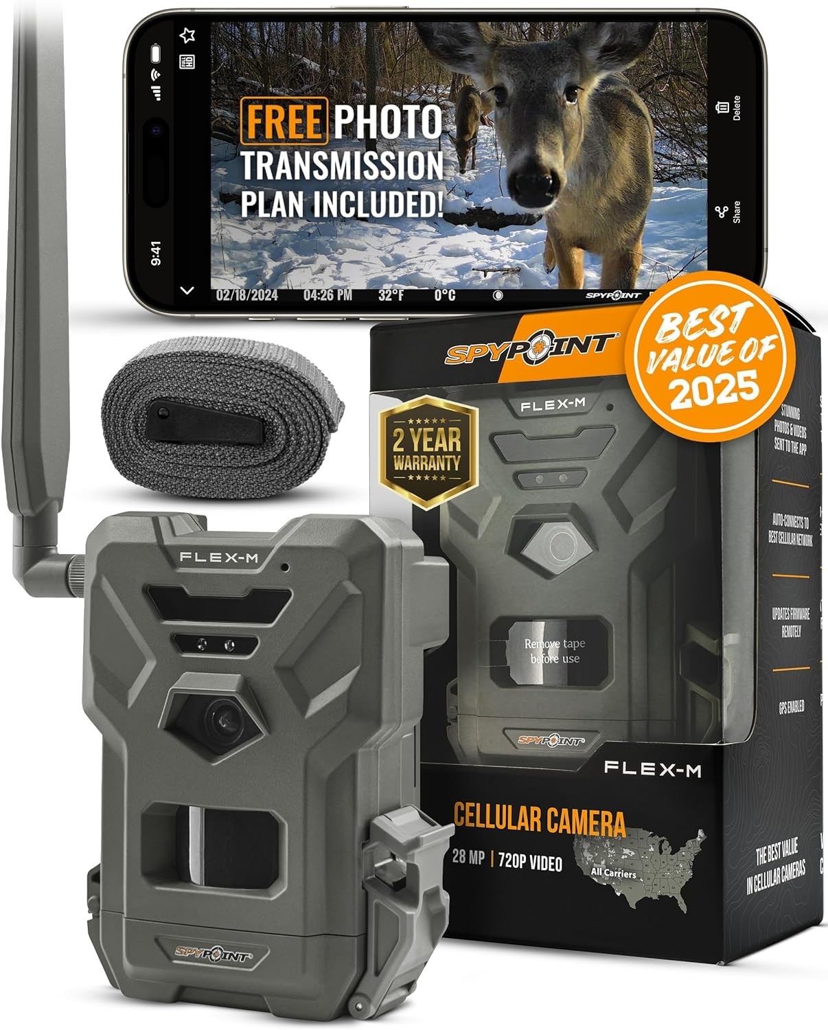 SPYPOINT Flex-M 28MP Cellular Trail Cameras No Wi-Fi Needed, GPS - 1 Pack™