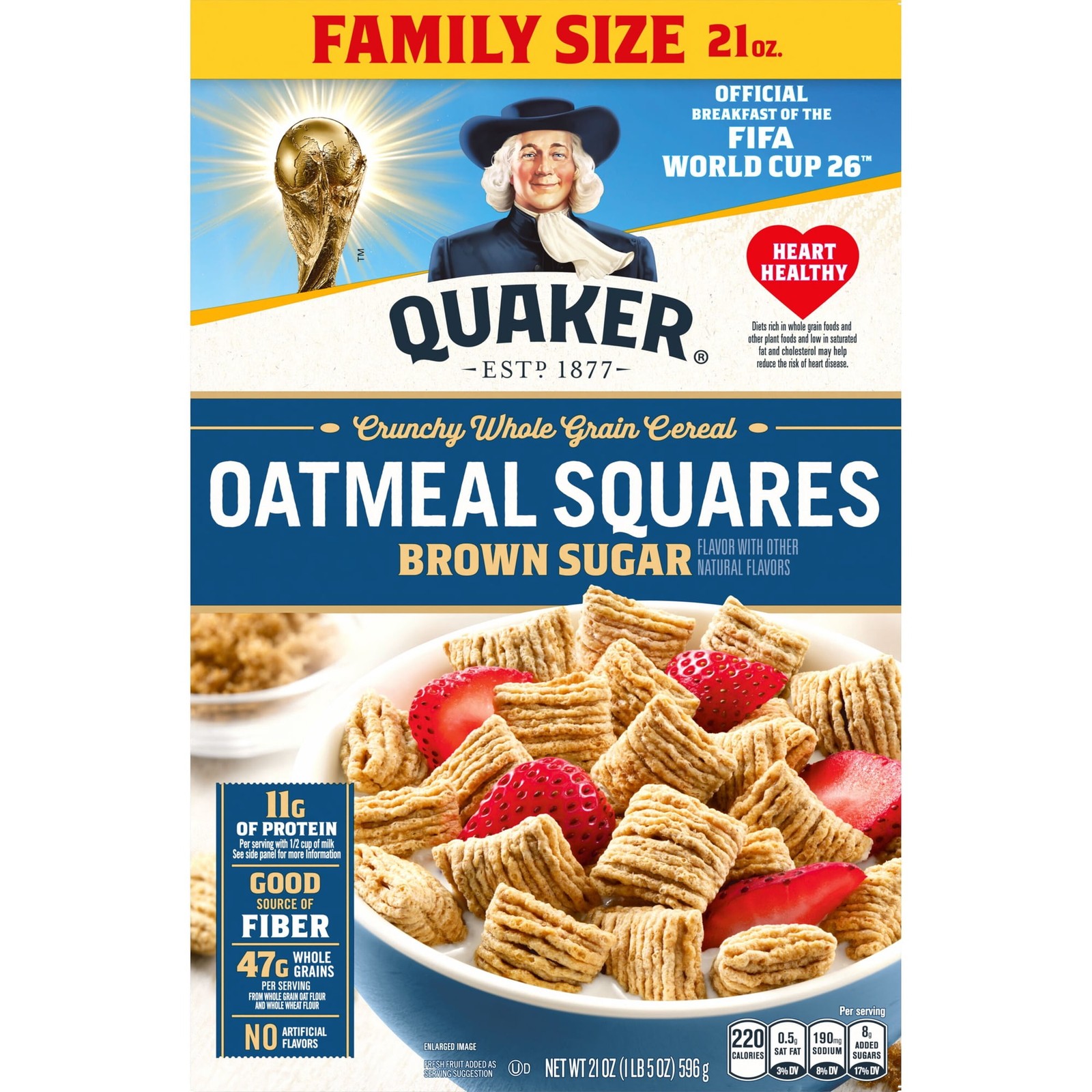 Quaker Oatmeal Squares Crunchy Oat Cereal Brown Sugar, 21 oz Paperbox
