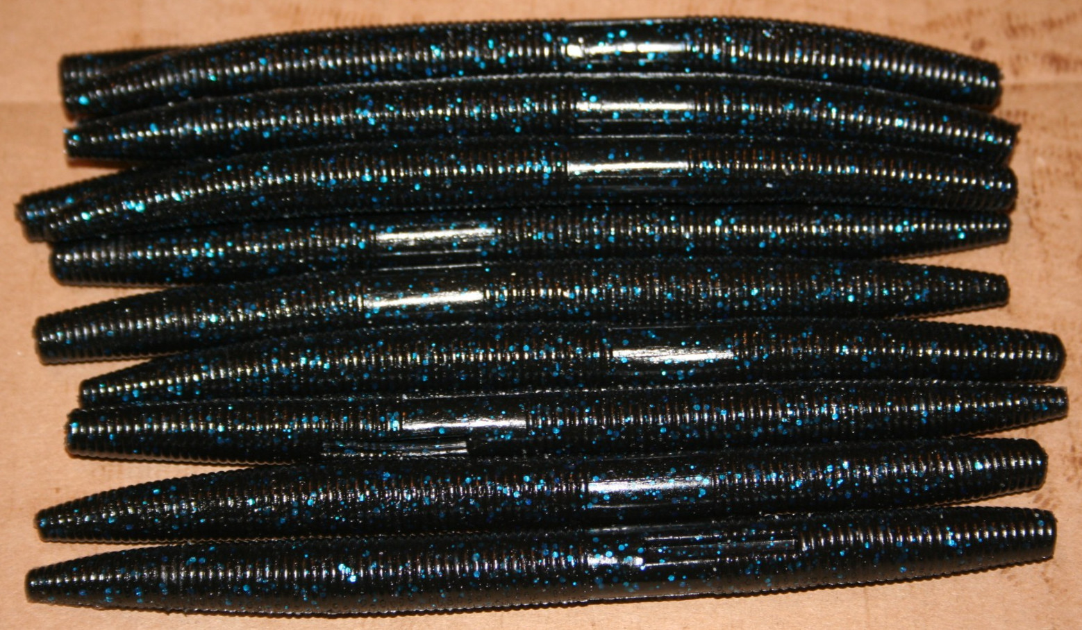 6" Stick Senko Style Black Blue Fleck 50 count bag bulk Bass Plastic Worms