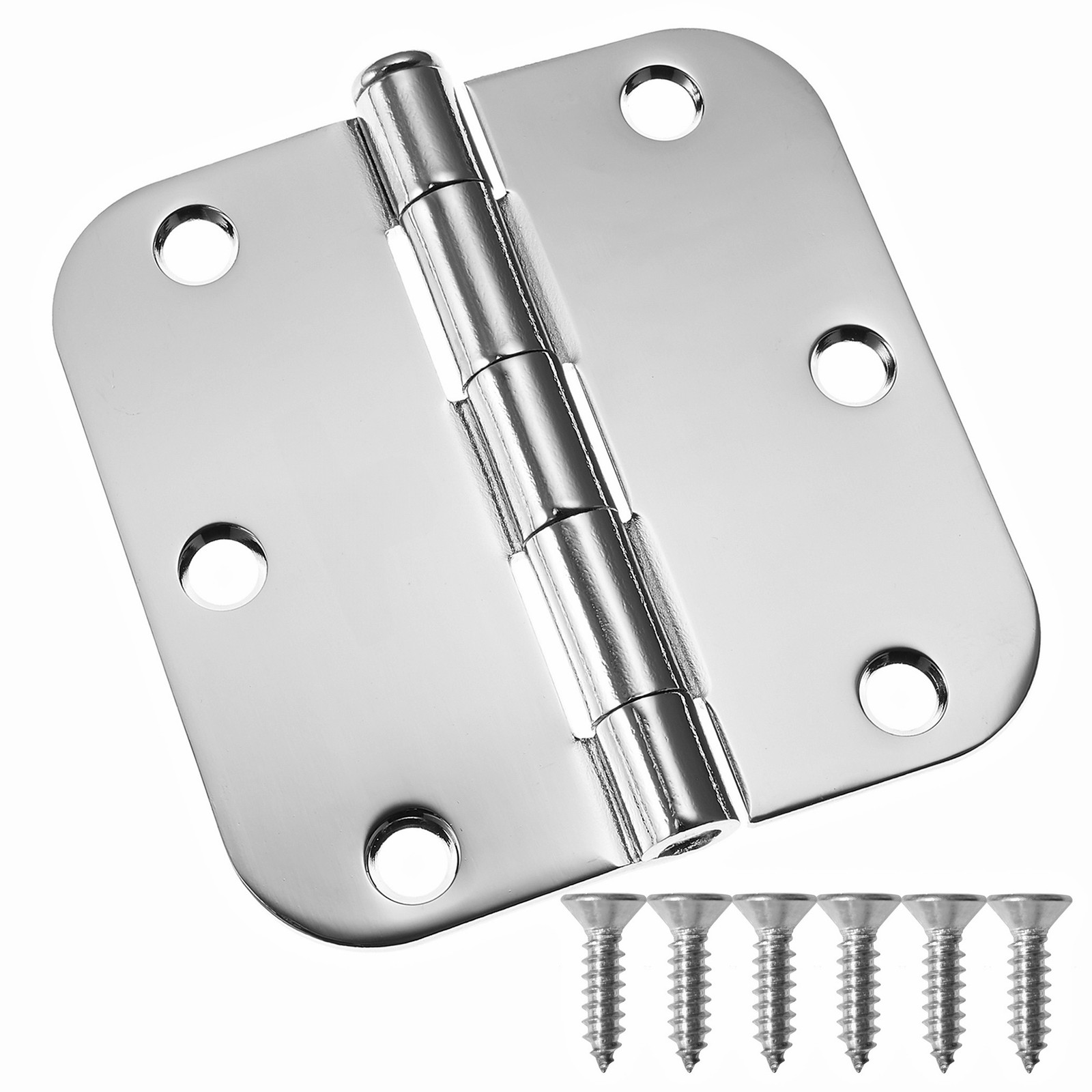 12 Pack Polished Door Hinges 3-1/2" x 3-1/2" with 5/8" Radius Corners - Chrome