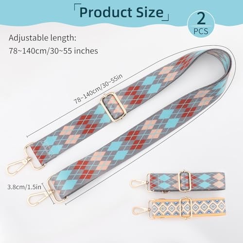 2 PCS Purse Strap,1.5" Wide Shoulder Strap Adjustable Orange Grey