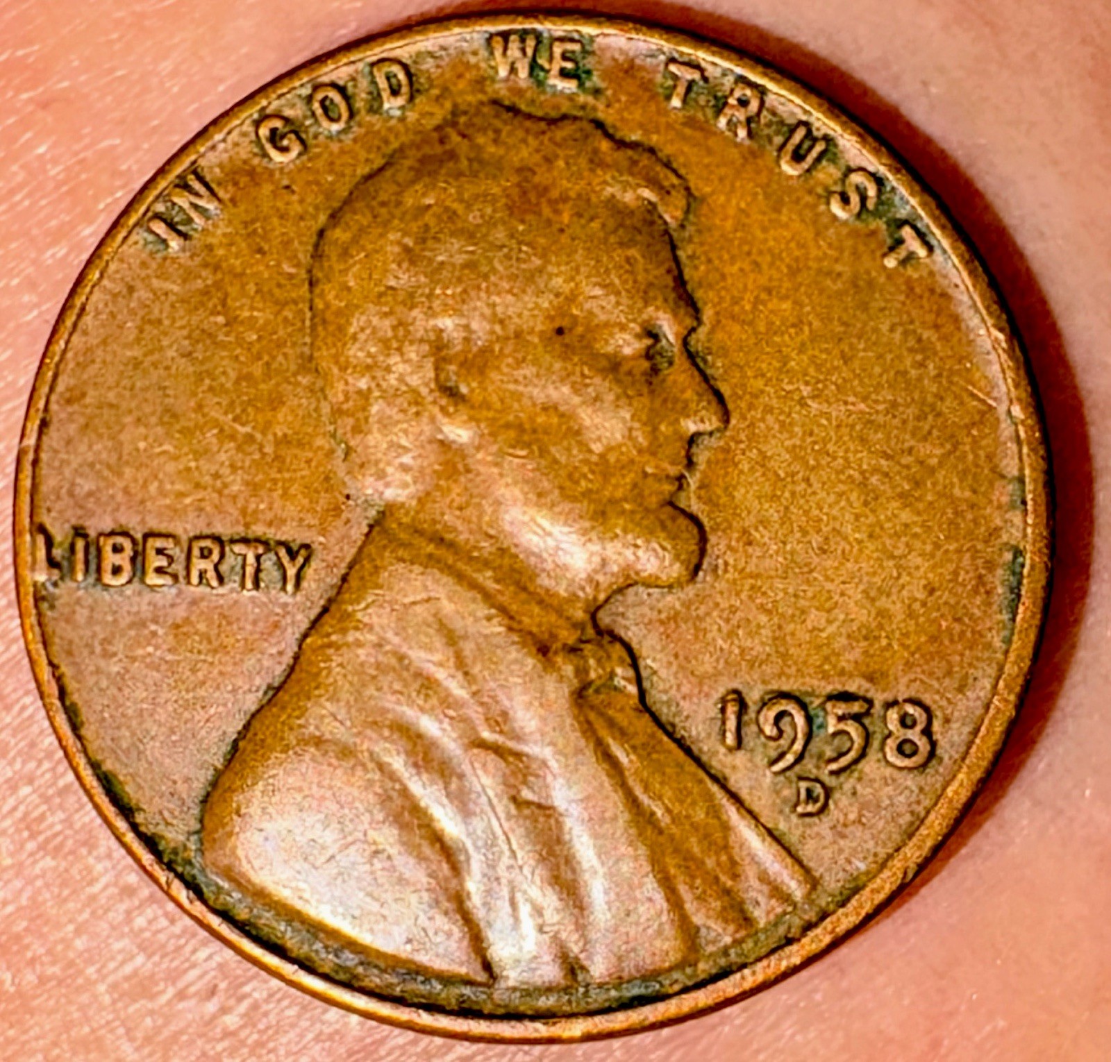 1958-D Lincoln Wheat Cent 1c ERROR Off Center Struck L On Rim Many Errors