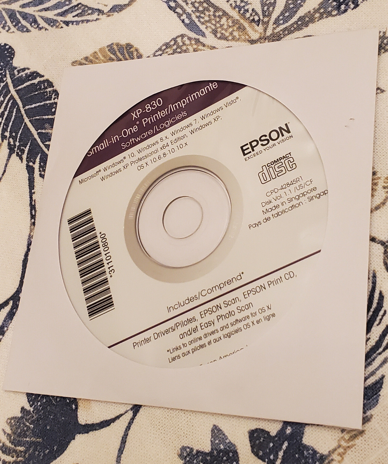 Epson XP-830 Small-in-One Printer Software, Drivers, and Setup CD