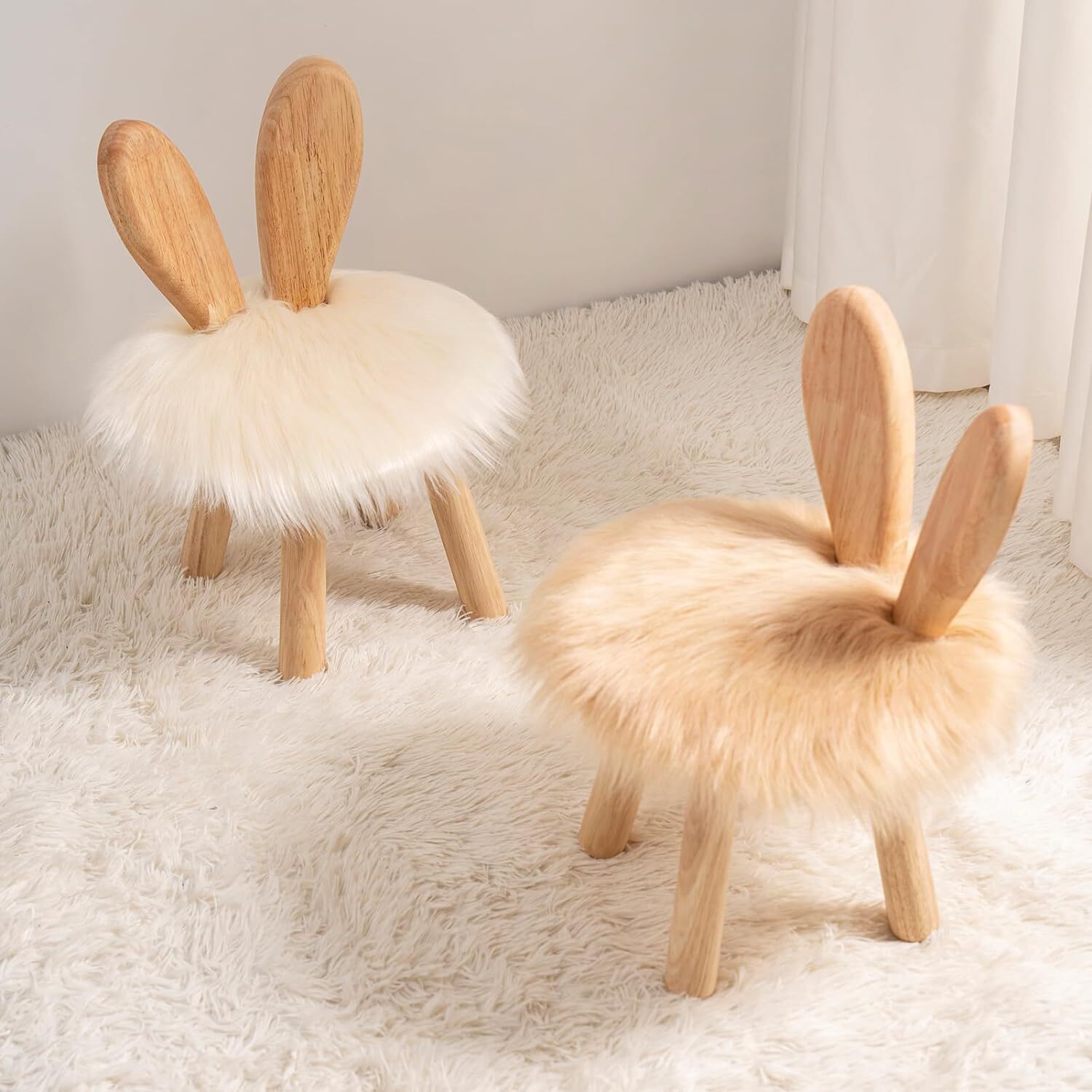 Wooden Toddler Chair Rabbit Stool Suitable for A Variety of Color Rest White