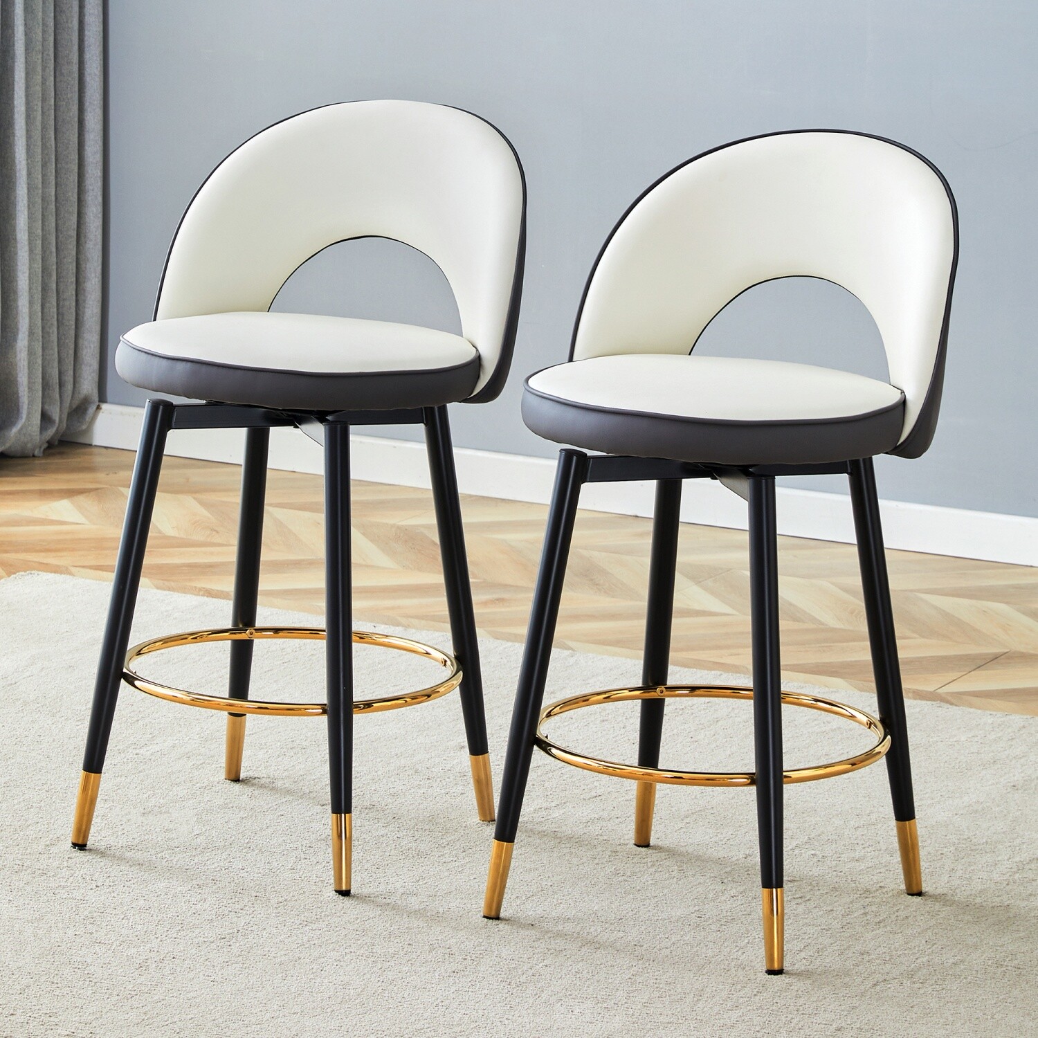 Set of 2 Swivel Bar Stool PU Bar Chairs Kitchen Counter Height Dining Chairs