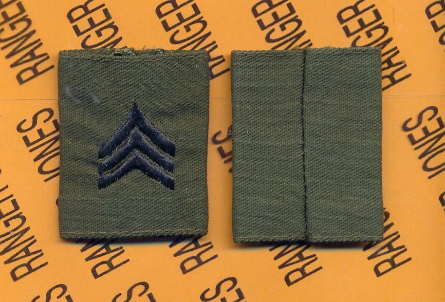 US Army Enlisted SERGEANT E-5 SGT OD Green & Black slip on rank patch