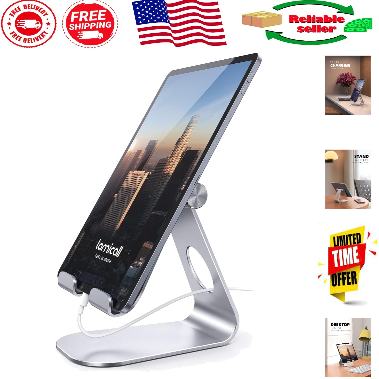 Aluminum Adjustable Tablet Dock for Enhanced Viewing - Ideal for 4-13" Devices