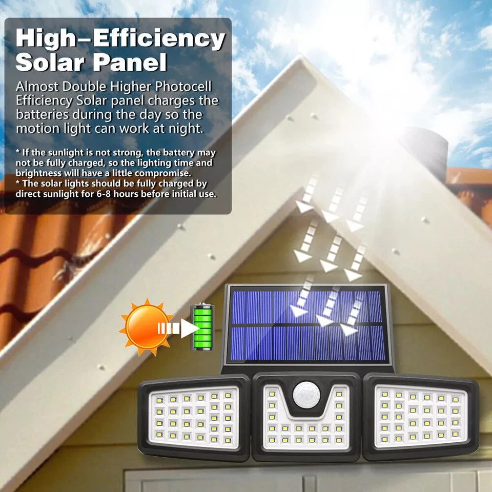 2 Pack LED Motion Sensor Solar Lights Outdoor IP65 Waterproof Security Lamp