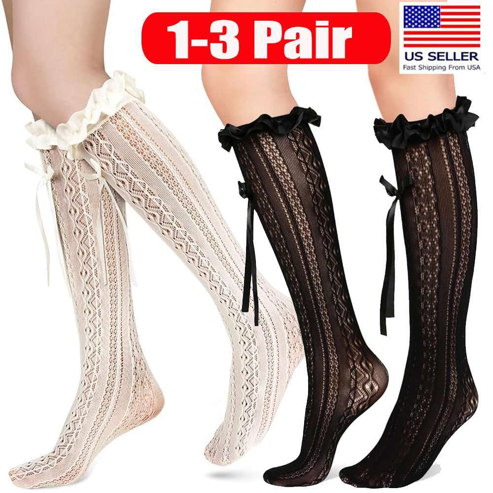1/3 Pairs Women Lace Socks Fishnet Knee High Socks Mesh Cute Sexy Lace stockings