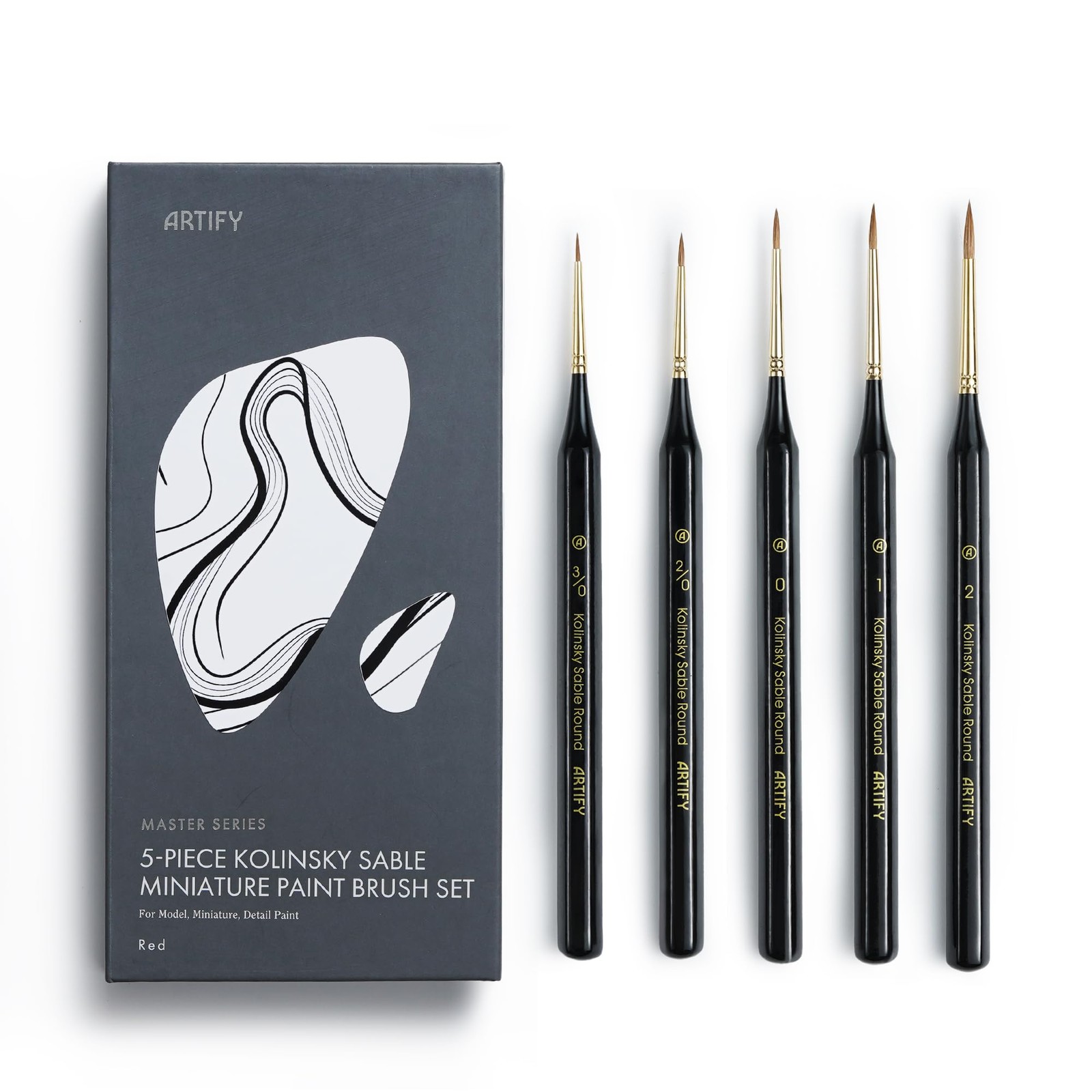 Artify 100% Kolinsky Sable Micro Detail Paint Brushes Ultra Fine Tips Black