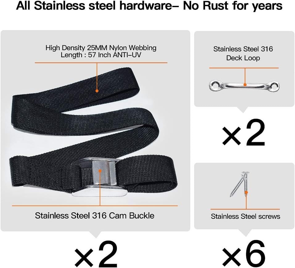 Battery Box Hold-Down Strap Kit - 2x 78'' Nylon Straps & Stainless Steel