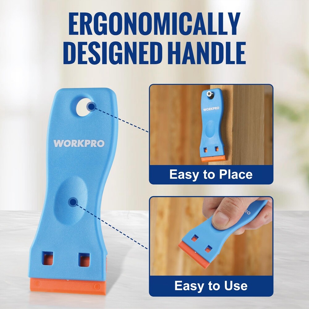 WORKPRO 3-Piece Plastic Razor Blade Scraper with 120 Pcs Plastic Razor Blades