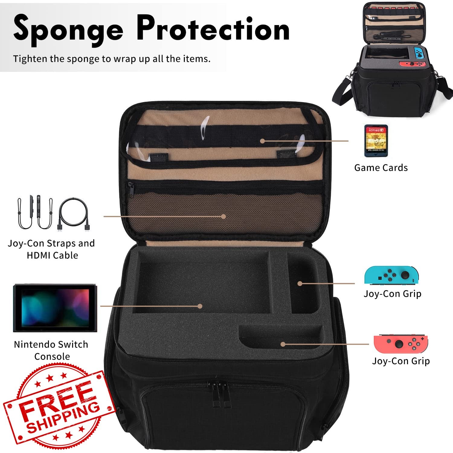 TEFGTER Switch OLED Lite Case Large Carrying Storage Bag