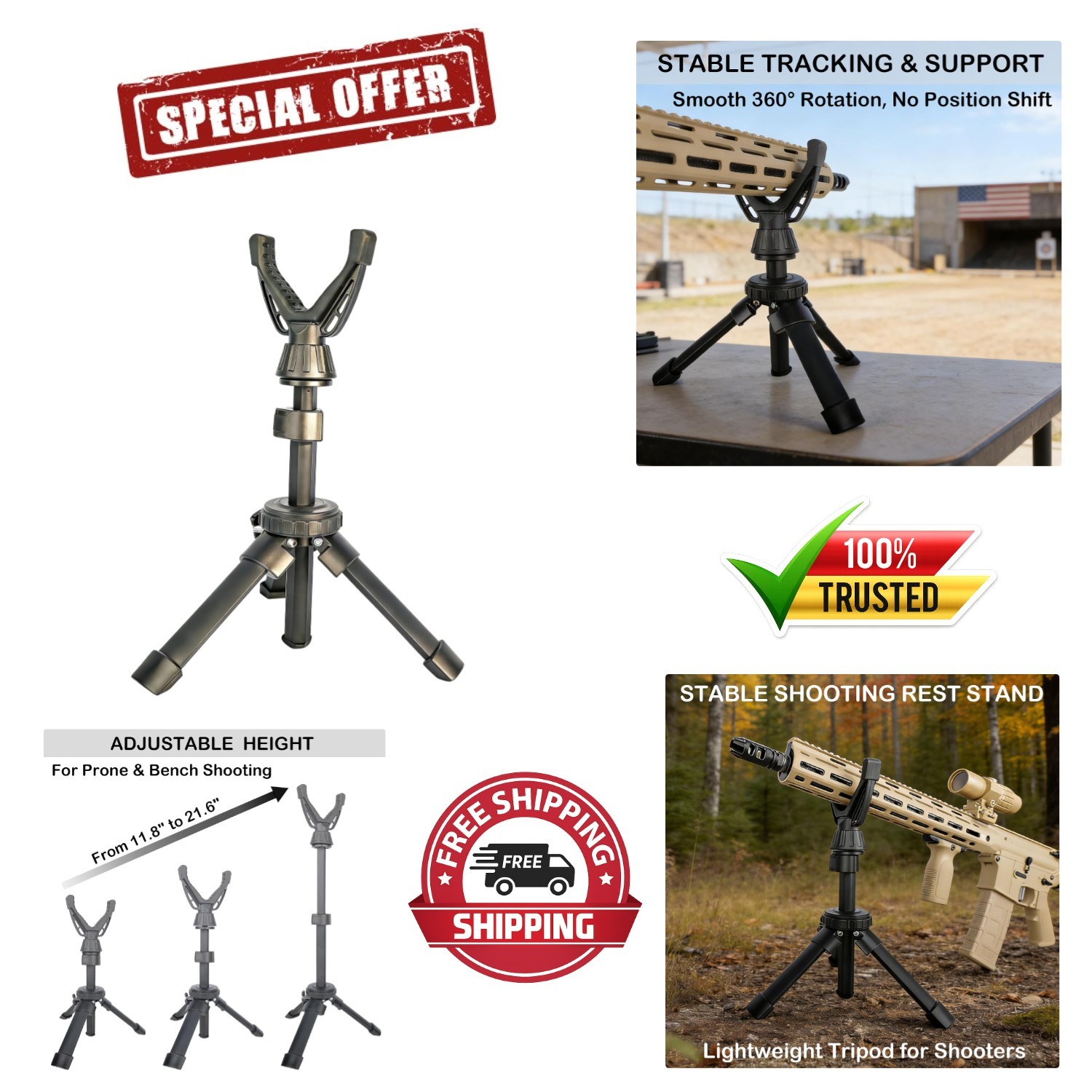 Adjustable Hunting Tripod 360° V-Yoke Mount Lightweight Portable Shooting Stand