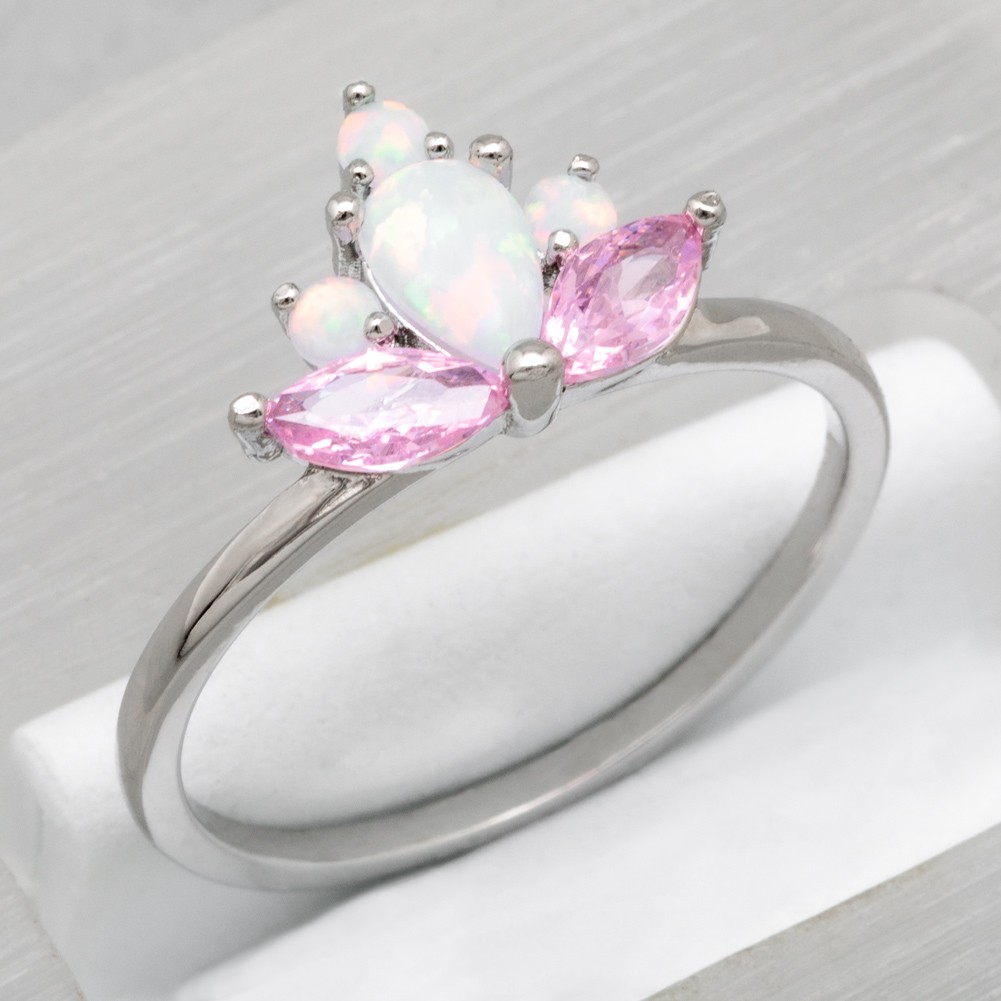 Marquise Simulated Pink Topaz White Fire Opal Silver Jewelry Women Ring 6 7 8 9