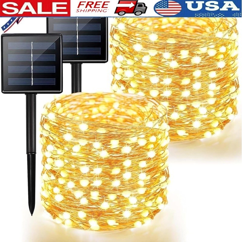200 LED Solar String Lights Outdoor Waterproof Garden Fairy Lights 8 Modes New