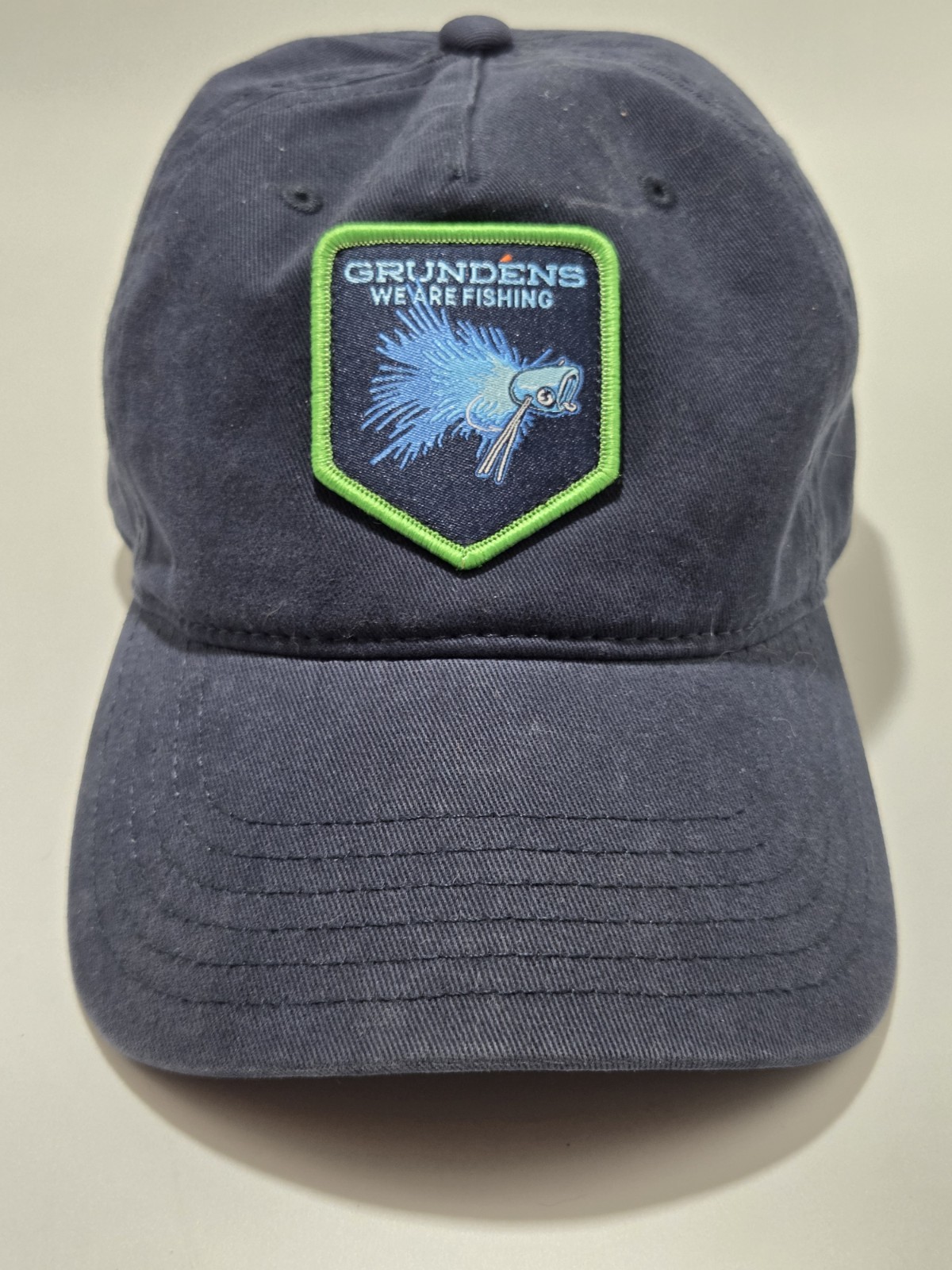 GRUNDENS Bass Popper SE Snapback Cap Great Used Condition Navy Blue