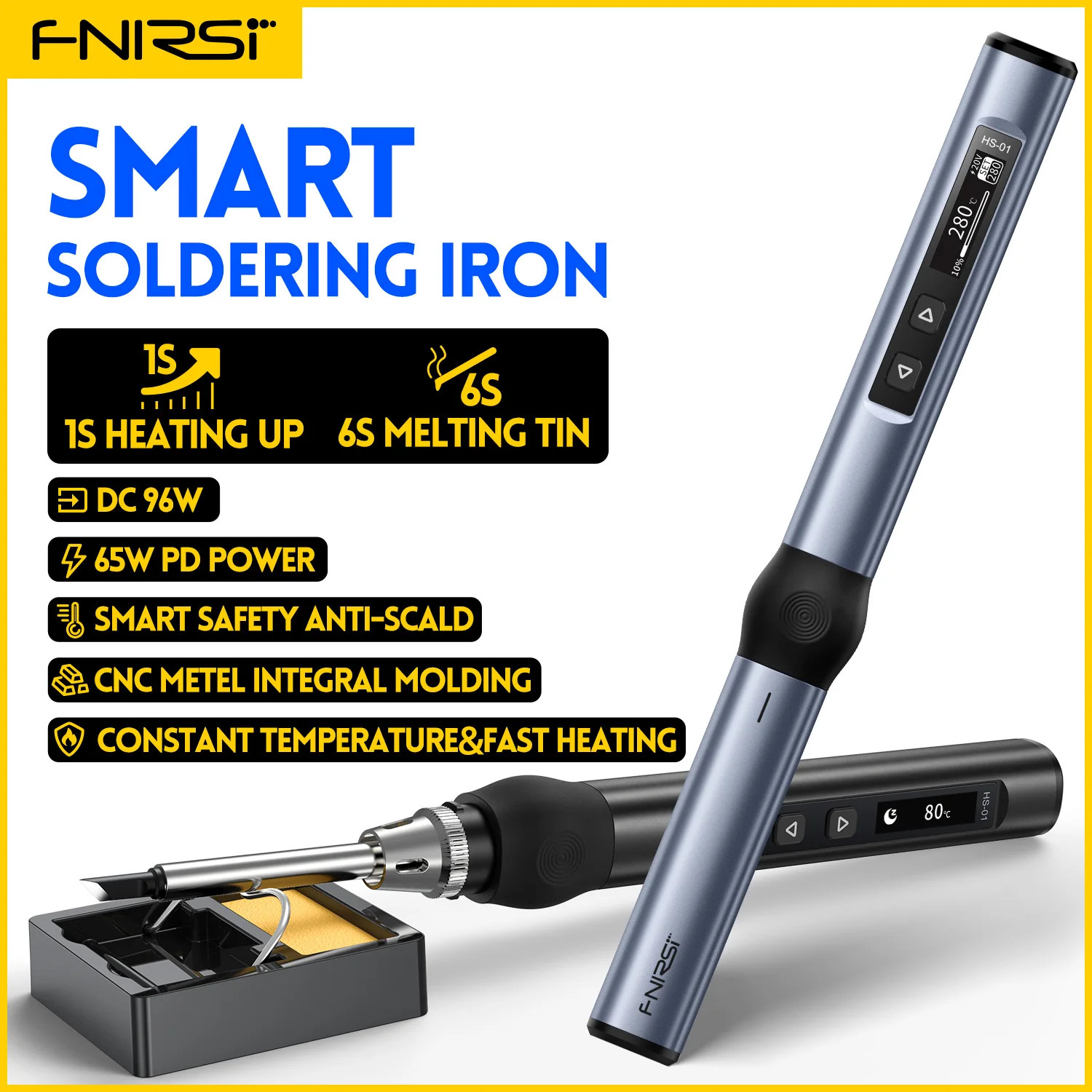 FNIRSI HS-01 Smart Soldering Iron Kit PD 65W Adjustable Temp OLED Display