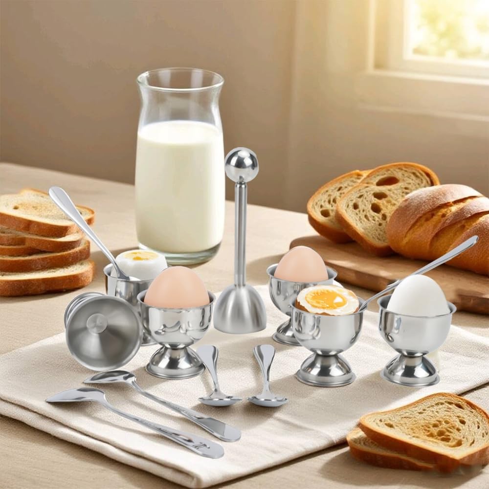 Mulaibdin Egg Cracker Topper Set of 6, 6 Cups 6 Spoons and Medium, Solid