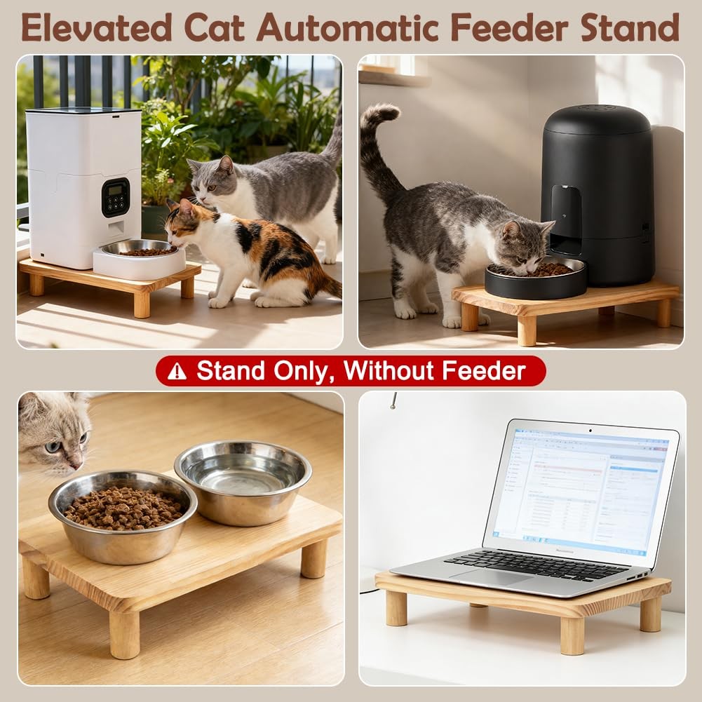Cat Food Stand for Automatic Feeder & Tradition Bowls, Elevated Cat Food Tabl...