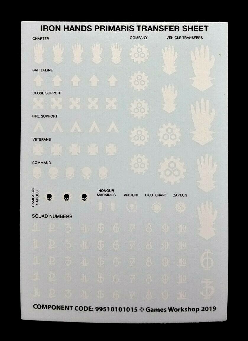 Primaris Iron Hands Transfer Sheet Upgrades Decals Warhammer 40K Space Marines