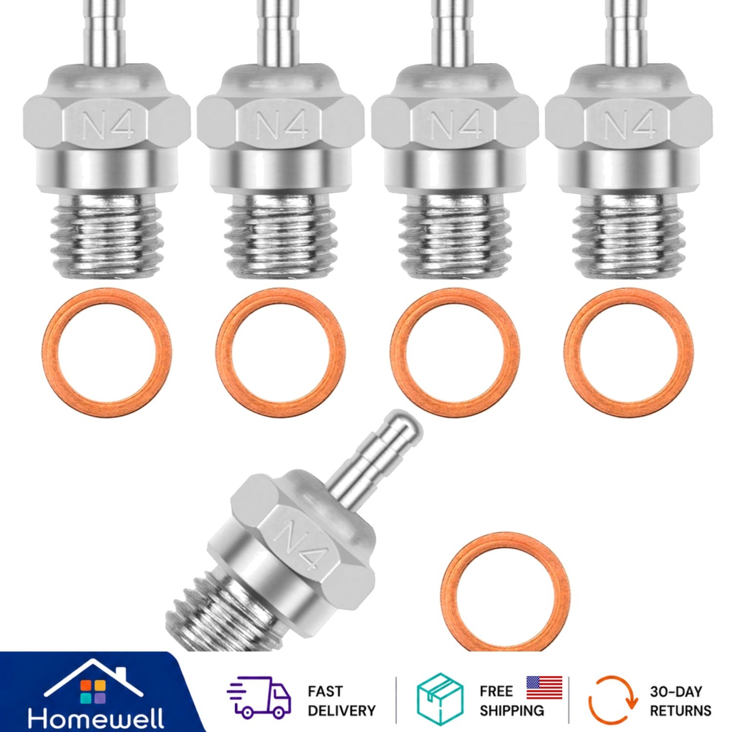 N4 Hot Glow Plug for Nitro Engines - 8mm Size, 5 Pack for RC Models