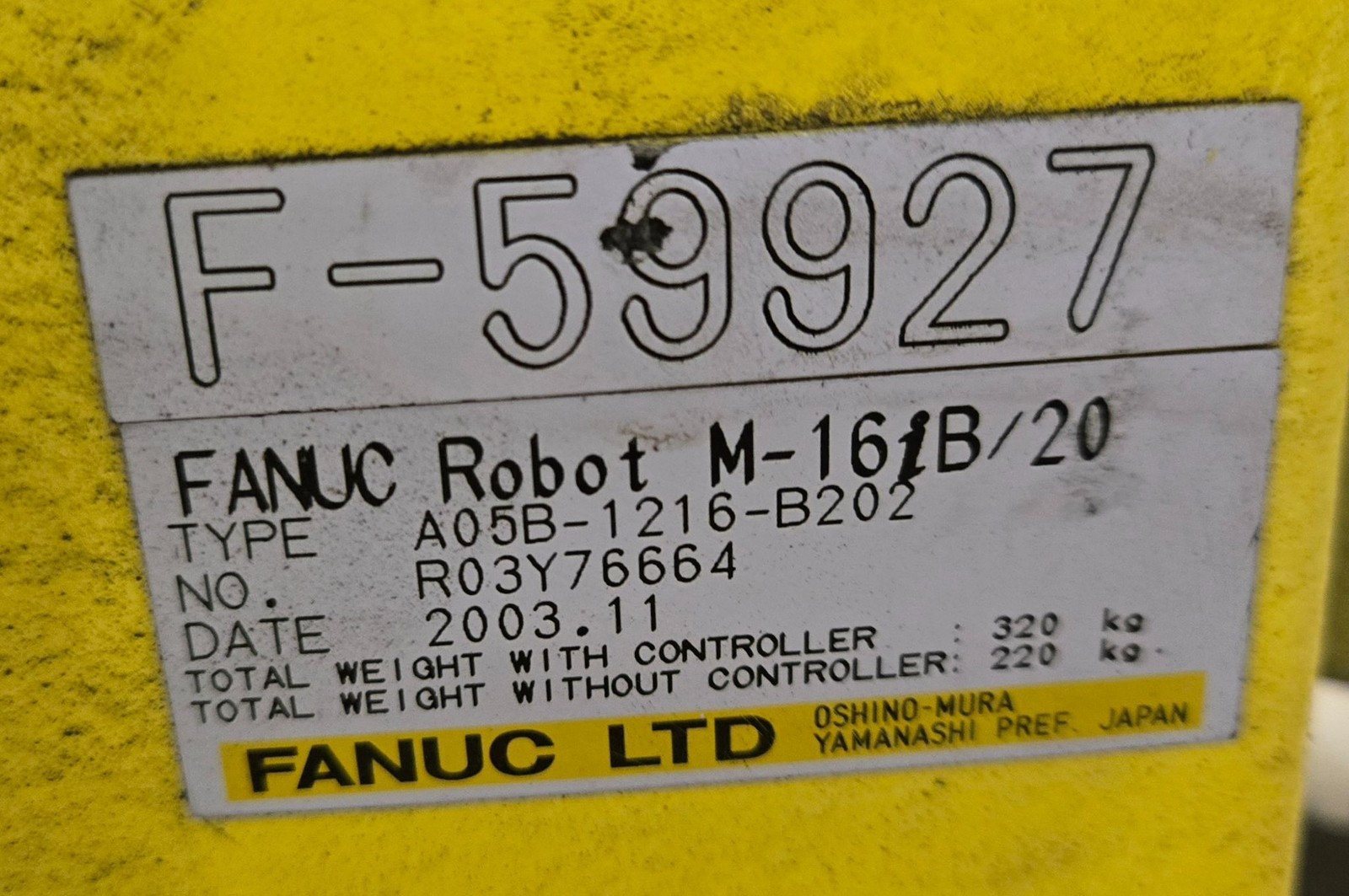 FANUC M‑16iB/20 Complete w/ R‑J3iB Controller USED
