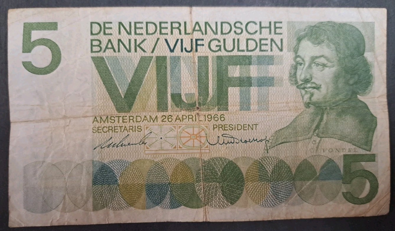 1966 Netherlands 5 Gulden P90a 4FW008808.
