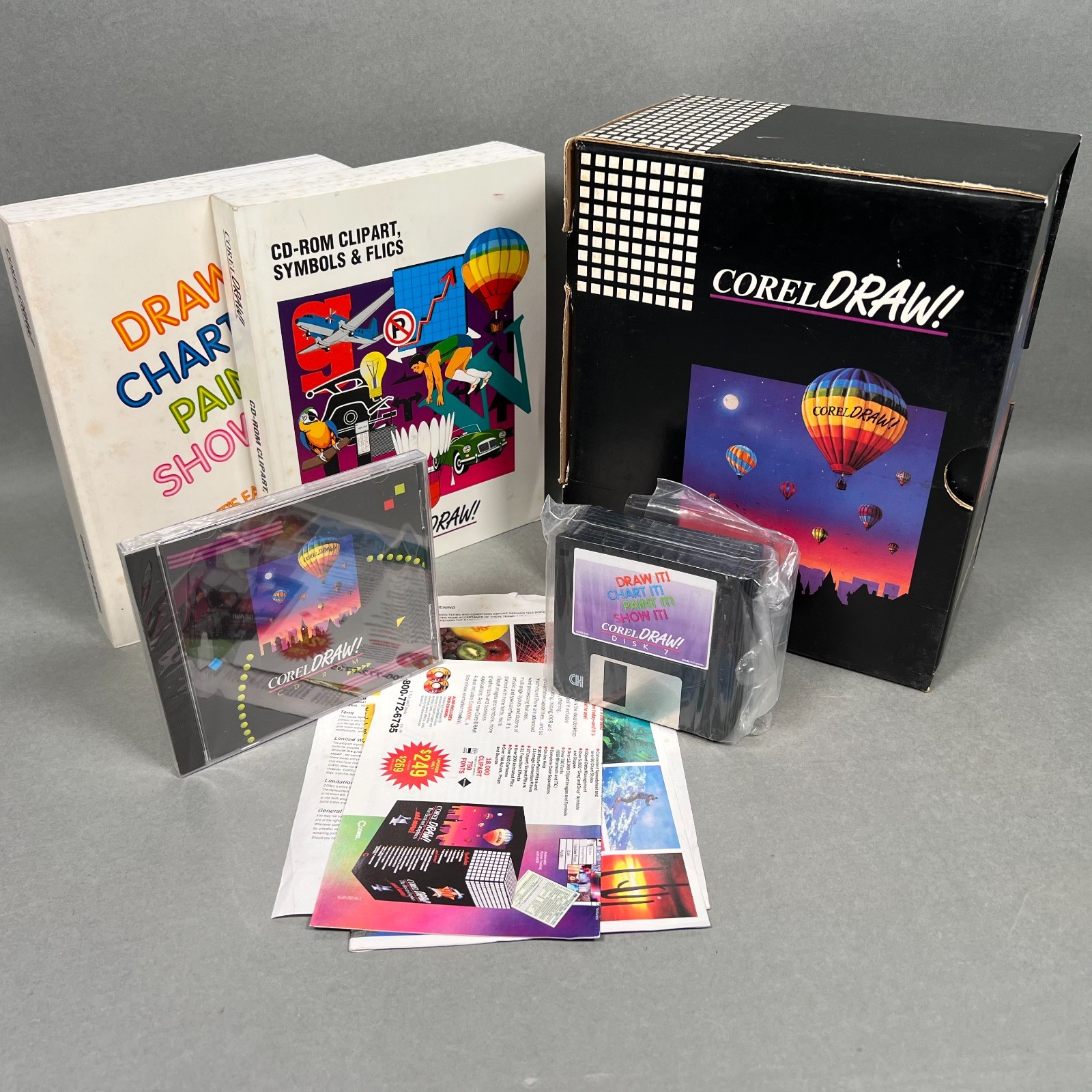 Corel DRAW! 3.0 CD-Rom & 3.5" Diskettes NEC VTG Big Box Computer Software Manual