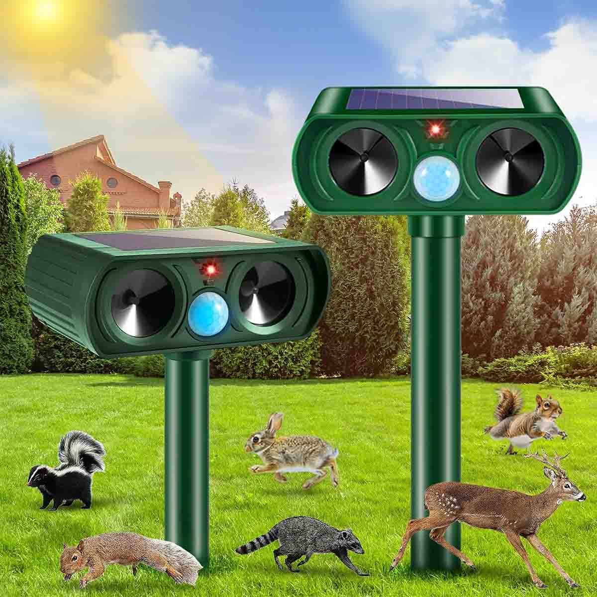 Solar Powered Ultrasonic Animal Repellent 110° Squirrel Repeller Outdoors Repell