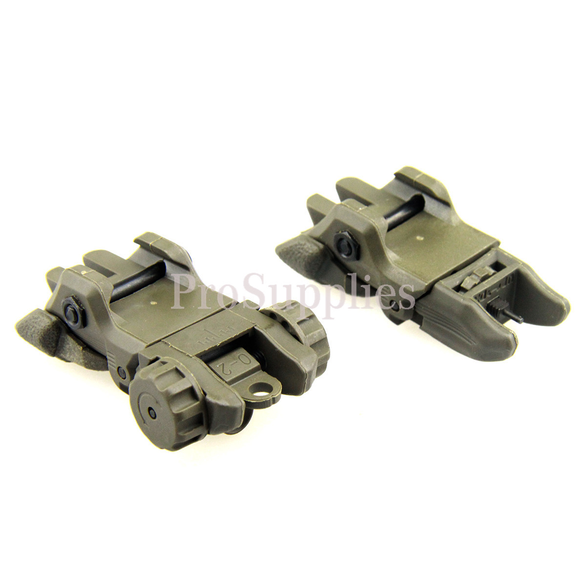OD Green Polymer Flip Up Folding Auto Deploy Front & Rear BUIS Back Up Sight Set