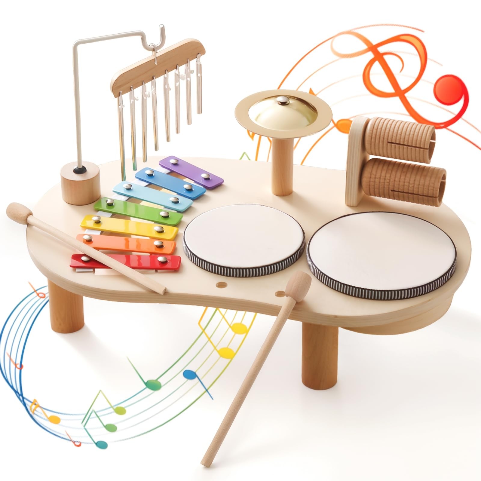 Promise Babe Wooden Drum Set Toddlers 1-3 Musical Percussion Instruments Toy Gif