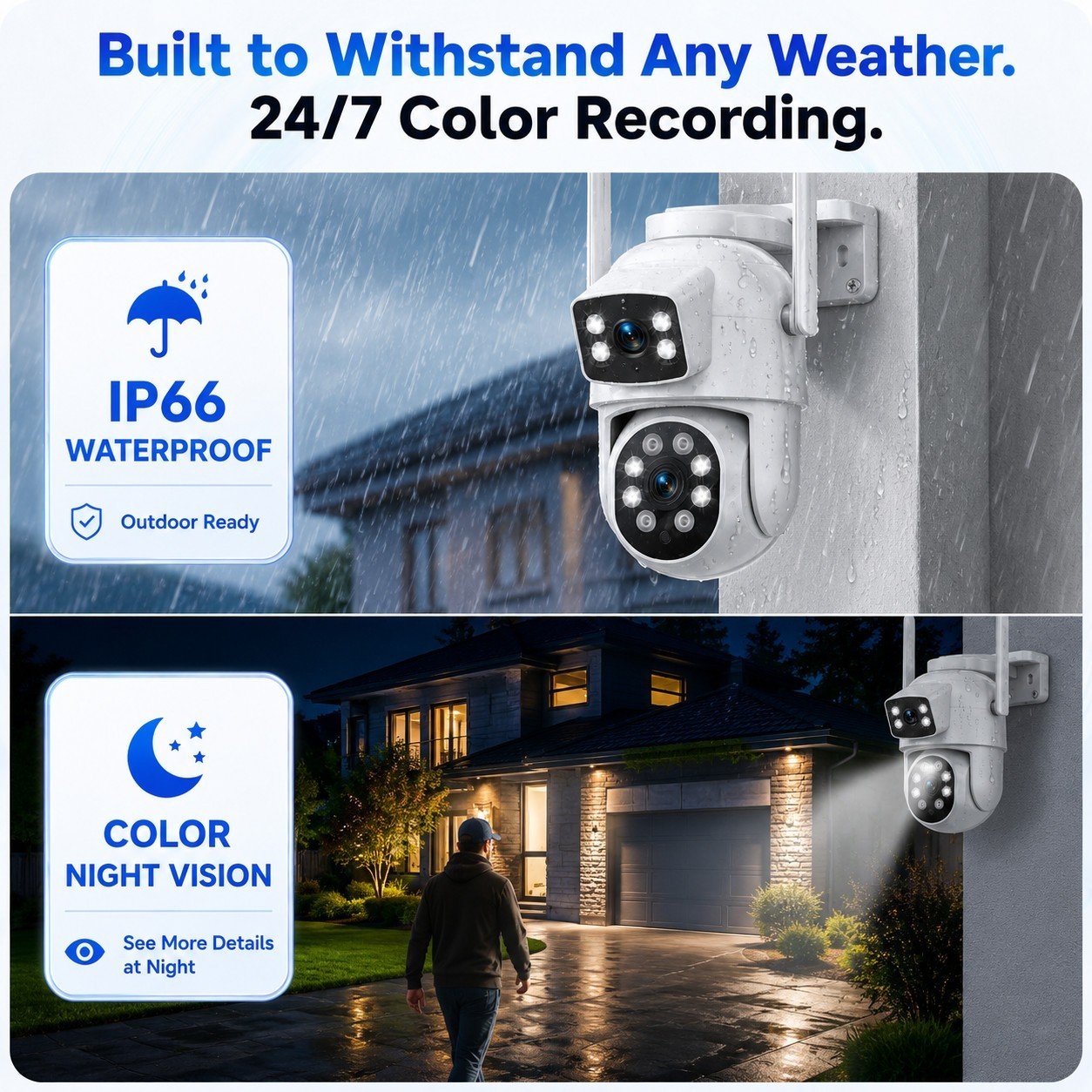 Wireless Security Camera System Outdoor PTZ 360° View IP66 Night Vision CCTV Kit